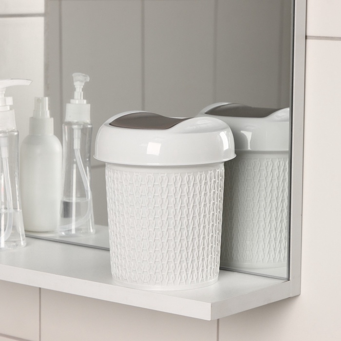 УЦЕНКА Контейнер для мусора Velvet, 1 л, d=13 см, h=15.5 см, настольный, светло-серый, без крышки - Фото 1