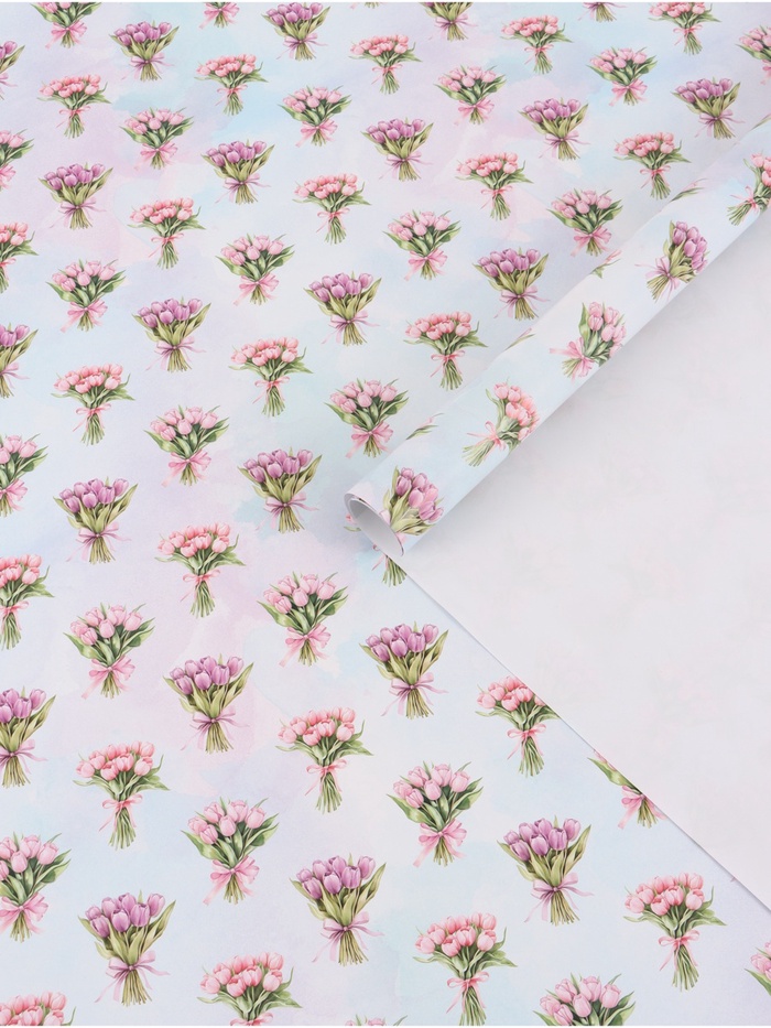 Бумага упаковочная глянцевая «Букетик цветов», 70 × 100 см - Фото 1
