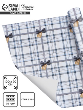 Бумага упаковочная глянцевая «Клеточка», 70 × 100 см
