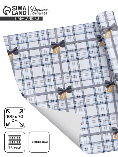 Бумага упаковочная глянцевая «Клеточка», 70 × 100 см