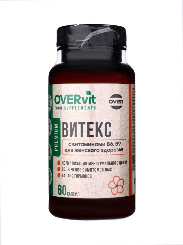 Витекс с витаминами В6, В9 OVERvit, для женского здоровья, 60 капсул