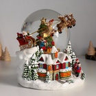 УЦЕНКА Снежный шар новогодний стеклянный «Сани Деда Мороза», музыкальный, световой, d=12 см, 17×16.5×17.5 см - Фото 2
