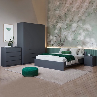 УЦЕНКА Спальный гарнитур Мадера, Шкаф 4 ств, Кровать 160×200, Комод, тумба прикроватная, Графит 9849