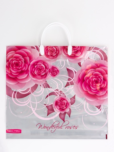 Пакет «Роза на серебре», полиэтиленовый, пластиковая ручка, 37×35 см, 90 мкм