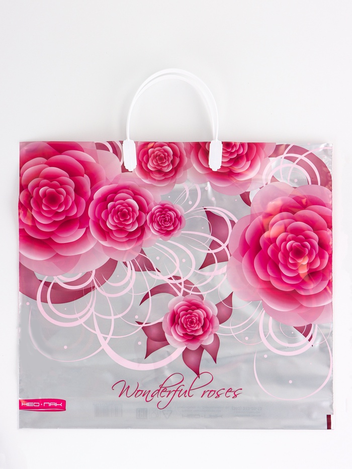 Пакет «Роза на серебре», полиэтиленовый, пластиковая ручка, 37×35 см, 90 мкм - Фото 1