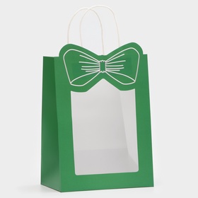 Пакет подарочный с окном «Бант», 19×26×13 см, зеленый 10851658
