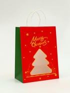 Пакет подарочный бумажный с окном «Ёлка» 26×35×16 см, крафт красный 10851666