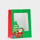 Пакет подарочный бумажный с окном «Дед Мороз» 30×22×14 см, крафт зеленый - фото 23599729