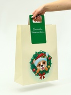 Пакет подарочный с вырубной ручкой «Новогодний корги» 30×40×12 см, зеленый - фото 14999668