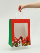 Пакет подарочный бумажный с окном «Снеговик» 26×35×16 см, крафт красный 10851679