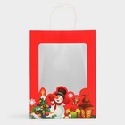 Пакет подарочный бумажный с окном «Снеговик» 26×35×16 см, крафт красный 10851679