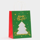 Пакет подарочный бумажный с окном «Ёлка» 19?26?13 см, крафт зеленый (комплект 2 шт) - фото 63636128