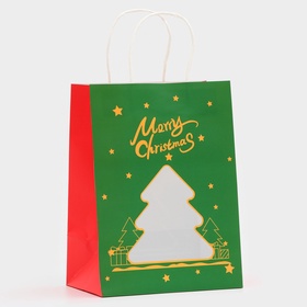Пакет подарочный бумажный с окном «Ёлка» 19×26×13 см, крафт зеленый 10851682