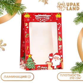 Пакет ламинированный подарочный с окном «Дед мороз» 24×35×14 см, зеленый 10851695