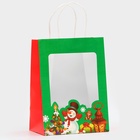 Пакет подарочный бумажный с окном «Снеговик» 19×26×13 см, крафт зеленый 10851696
