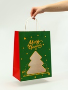 Пакет подарочный бумажный, с окном «Ёлка» 26×35×16 см, крафт зеленый 10851712