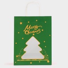Пакет подарочный бумажный, с окном «Ёлка» 26×35×16 см, крафт зеленый 10851712