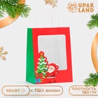 Пакет подарочный новогодний, крафт, с окном «Дед мороз» 19×26×13 см, Красный 10851729