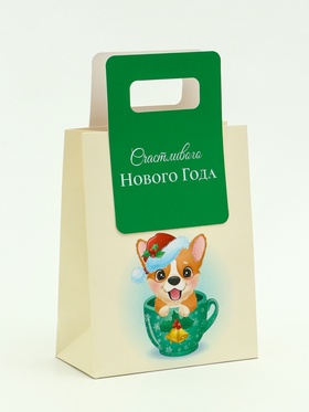 Пакет подарочный с вырубной ручкой «Корги» 18×23×9 см, зеленый 10851731