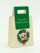 Пакет подарочный с вырубной ручкой «Новогодний корги» 18×23×9 см, зеленый 10851732