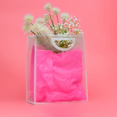 Пакет сумочка ПП с вырубной ручкой, прозрачный, 33×28×12 см, белый