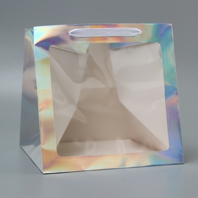Пакет для торта с квадратным дном и окном, голографический, 30×30×30 см