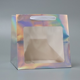 Пакет для торта с квадратным дном и окном, голографический, 20×20×20 см 10851725