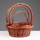 УЦЕНКА Набор корзин, 3 шт, 36х14/39 см, 30х12/34 см, 23х8/25 см, ива коричневая 10973563