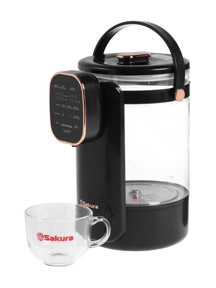 Термопот Sakura SA-1375BK, 1200 Вт, 3 л, 45-100°С, сенсор, LCD дисплей, стекло, чёрный - Фото 1