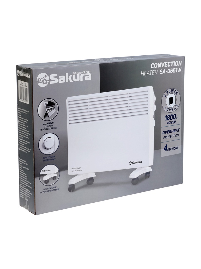 Конвектор электрический Sakura SA-0651W, 1800 Вт, до 18 м², напольный/настенный, IPХ4, 2 режима - фото 51881489