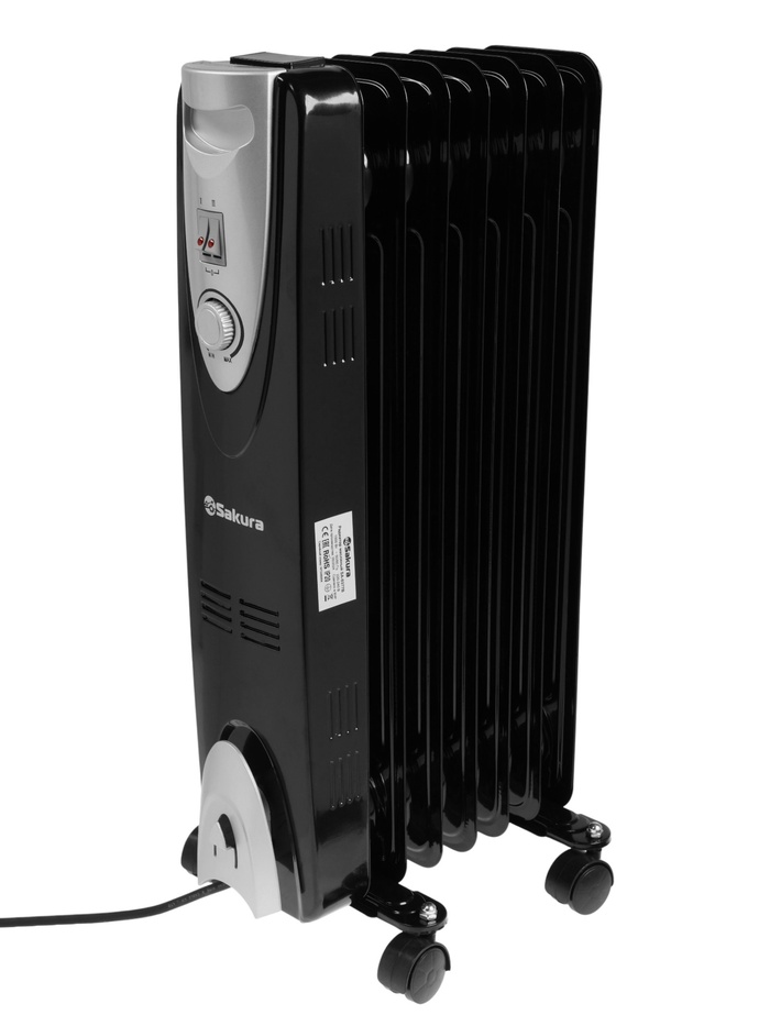 Обогреватель масляный Sakura SA-0377B, 1500 Вт, до 15 м², 7 секций, механический, 3 режима - Фото 1
