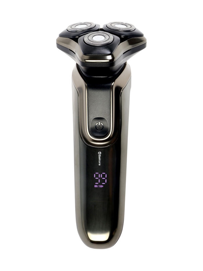 Электробритва Sakura SA-5433BK, роторная, 3 плавающие головки, LED дисплей, 5 Вт, АКБ, чёрная - Фото 1