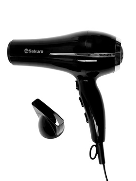 Фен Sakura SA-4052BK, 2400 Вт, 1.8 м, 3 температурных режима, 2 скорости, сушка холодным воздухом