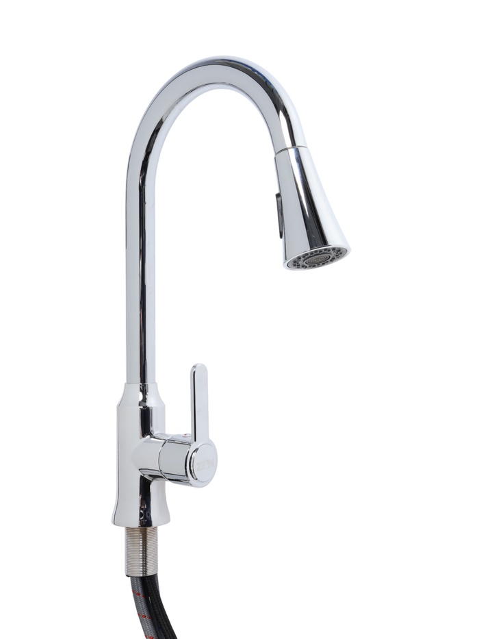 УЦЕНКА Смеситель для кухни ZEIN Z3710, вытяжной излив, аэратор 2 режима, ABS-пластик, хром - Фото 1