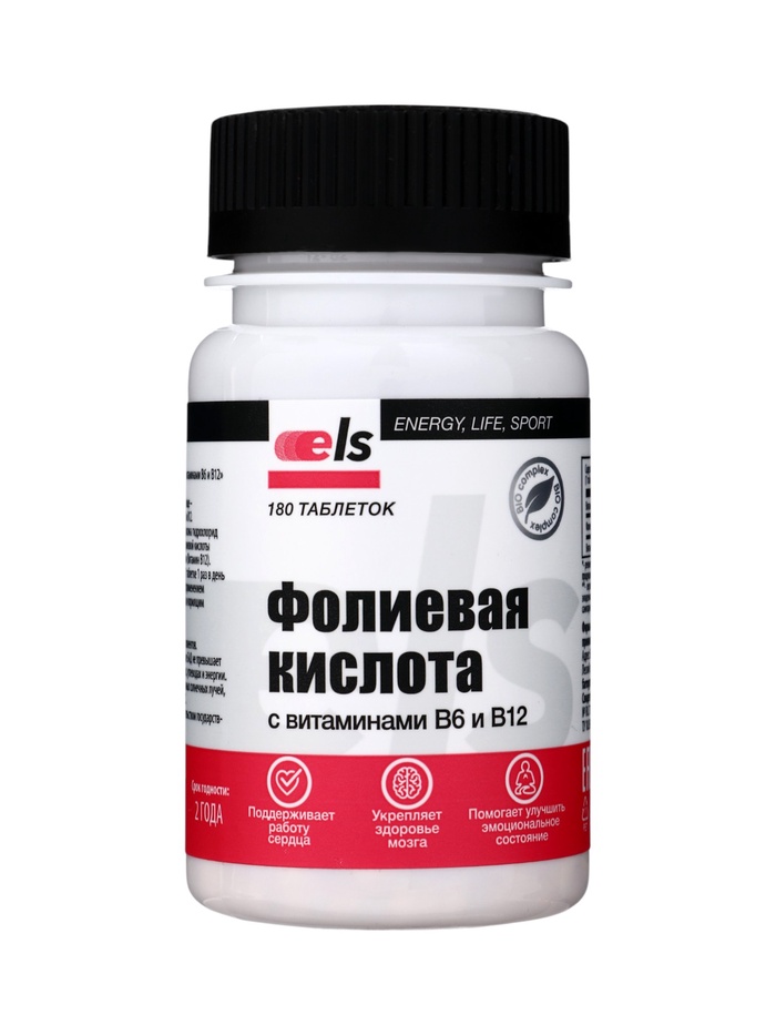 Фолиевая кислота, с витаминами В6, В12, банка, 180 таблеток - Фото 1