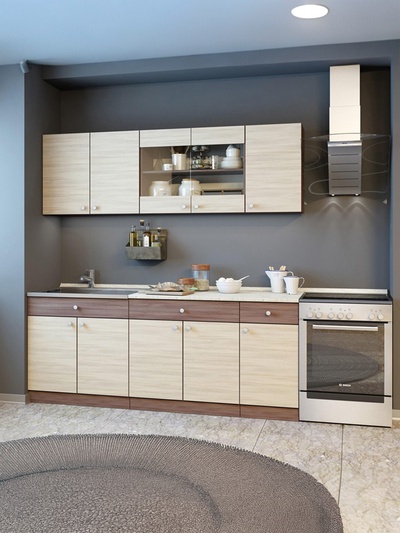 УЦЕНКА Модульный кухонный гарнитур, Шимо 2000 мм, Ясень шимо темный/Светлый