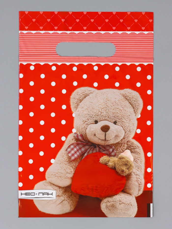 Пакет «Мишка с сердцем», полиэтиленовый с вырубной ручкой, 20×30 см, 30 мкм - Фото 1
