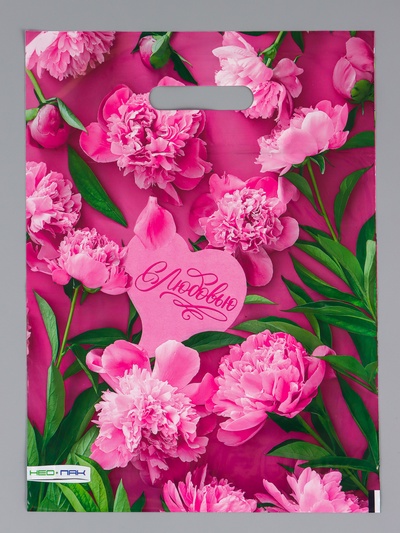 Пакет «Розовые пионы», полиэтиленовый с вырубной ручкой 30×40 см, 60 мкм