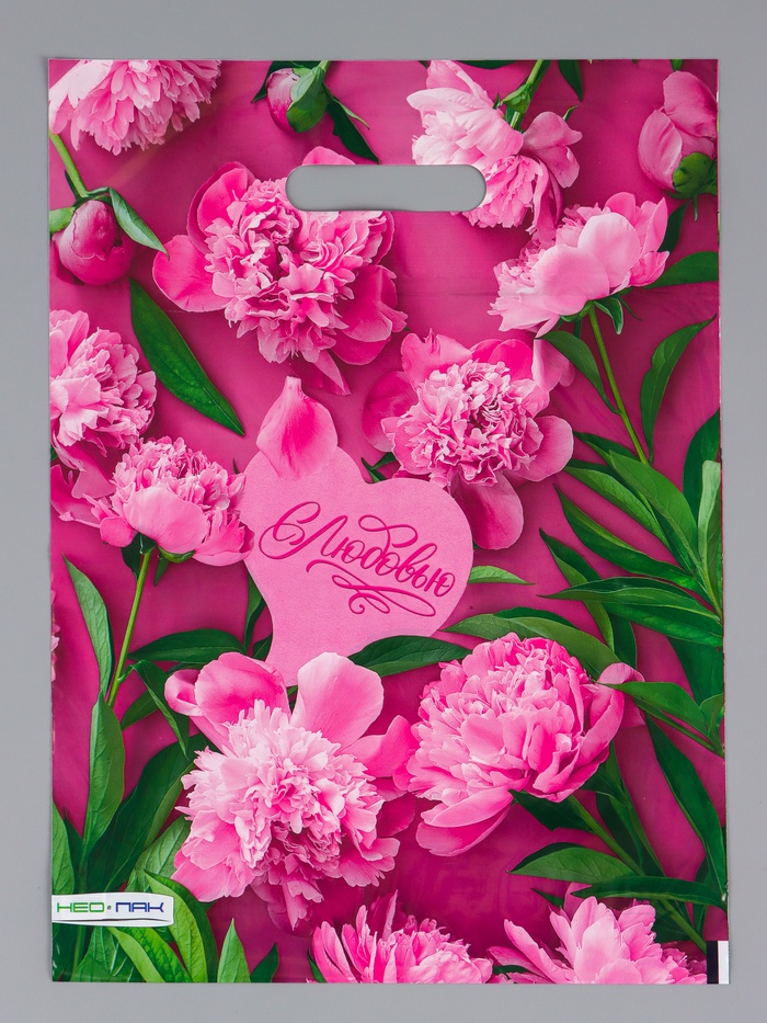 Пакет «Розовые пионы», полиэтиленовый с вырубной ручкой 30×40 см, 60 мкм - Фото 1