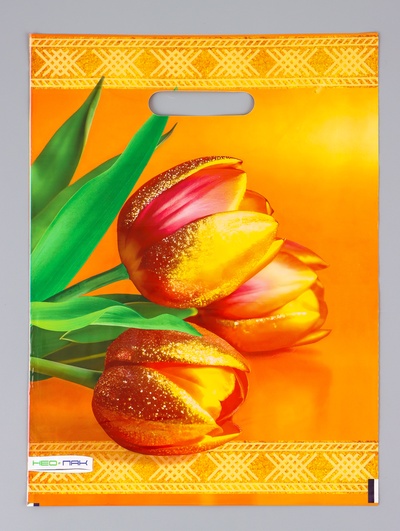 Пакет подарочный «Желтые тюльпаны», полиэтиленовый с вырубной ручкой 30×40 см, 60 мкм