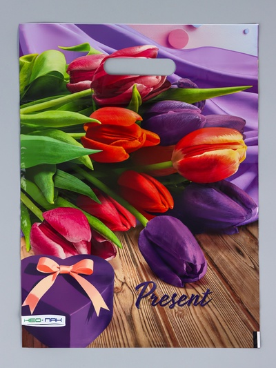 Пакет подарочный «Презент», полиэтиленовый с вырубной ручкой 30×40 см, 60 мкм