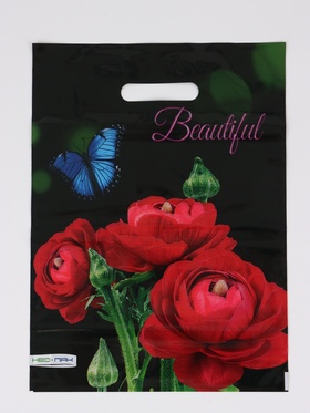 Пакет "Прекрасный букет , полиэтиленовый с вырубной ручкой 30х40 см, 60 мкм