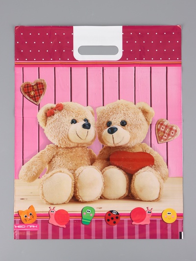 Пакет подарочный «Мишутки», полиэтиленовый с вырубной ручкой 38×47 см, 60 мкм