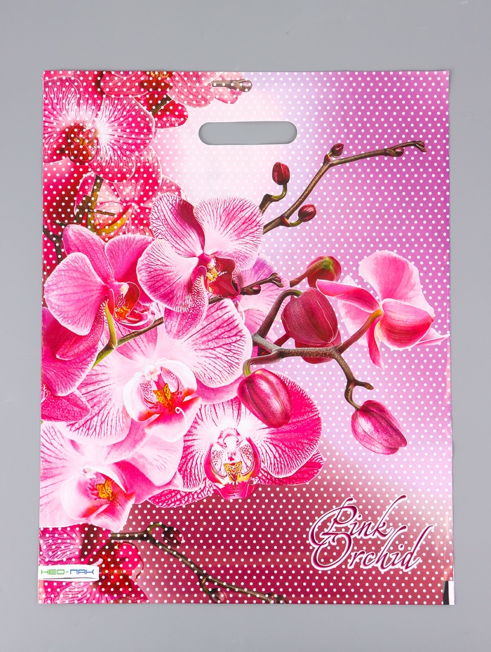 Пакет подарочный «Орхидея розовая», полиэтиленовый с вырубной ручкой, 38×47 см - Фото 1