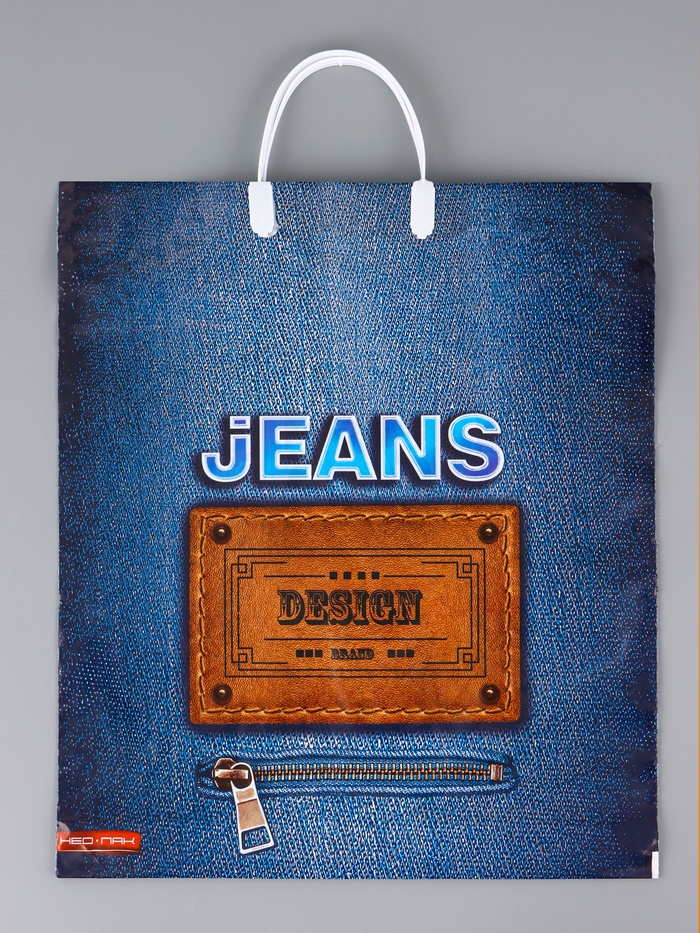 Пакет «Джинс лейбл», полиэтиленовый, с пластиковой ручкой, 38×44 см, 90 мкм - Фото 1