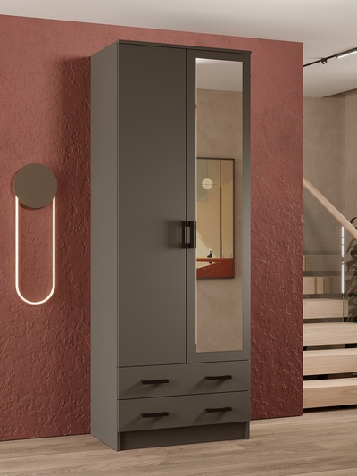 Шкаф платяной двухстворчатый «Дуэт», 2 ящика, с зеркалом, 800×480×2200 мм, цвет графит