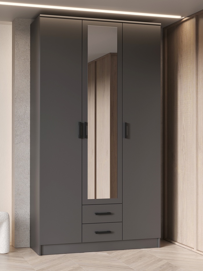 Шкаф прямой трёхстворчатый «Трио», 2 ящика, с зеркалом, 1200×482×2200 мм, цвет графит - Фото 1