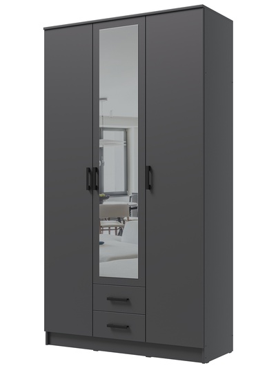 Шкаф прямой трёхстворчатый «Трио», 2 ящика, с зеркалом, 1200×482×2200 мм, цвет графит
