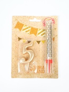 УЦЕНКА Свеча для торта цифра "5", "Овал + фонтан" золотая 10974481