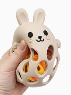 Прорезыватель погремушка «Зайка», силиконовый, 12.5 см, бежевый - фото 65461420